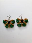Boucle d'oreille papillons verte et beige