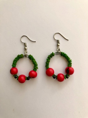Boucle d'oreille Verte et rouge