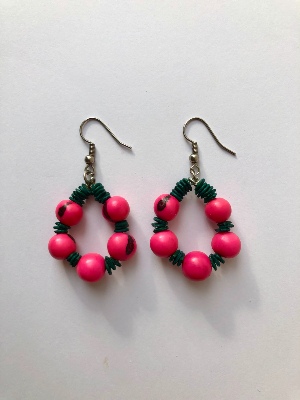 Boucles d'oreilles Rose et Verte 
